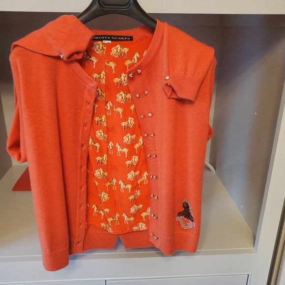💥💫HOST PICK!💥💫DEAL!Cardigan Cozy Roberta Scarpa orange sexy cardi.size 10 - Picture 6 of 12